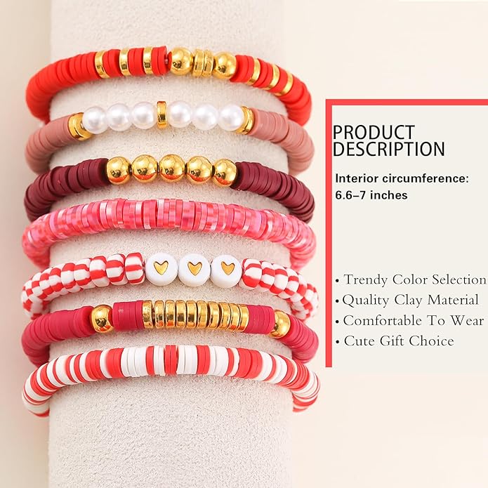 Friendship Bracelets Trendy Heishi Clay Bead Bracelets Stack Gold Beaded Stretch Bracelets for Women Boho Stackable Bracelets Bulk Cute Preppy Jewelry