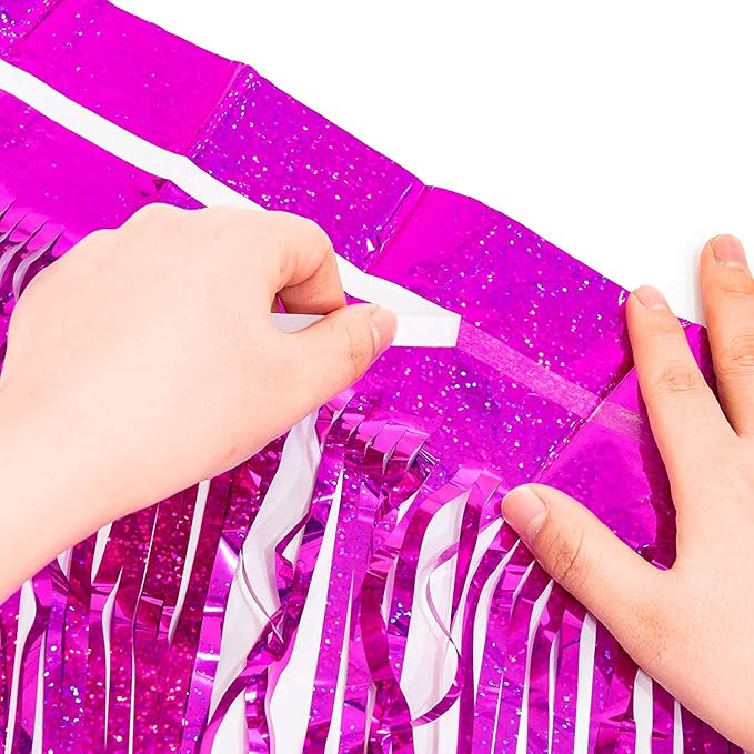 BRAVESHINE Hot Pink Tinsel Foil Fringe Curtains - 2Pcs 3.2x8.2ft Metallic Party Streamers Backdrop for Girl Birthdays Valentines Bridal Shower Bachelorette Hawaiian Luau Theme Party Decorations