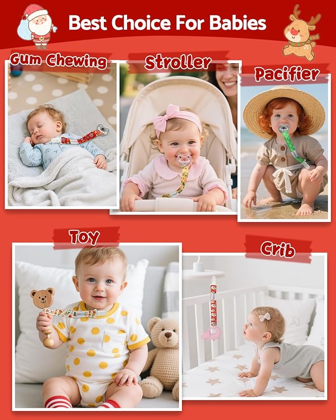 ALVABABY Pacifier Clip 8 Pack Binky Paci Clip Holder Leashes for Newborn Baby Boys Girls Christmas 8DBP03-DA