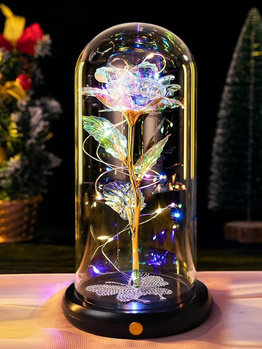 DEEMEI Birthday Gift for Women Gold Rose Eternal Flower USB Light Up Rose in Glass Dome Anniversary Flowers for Delivery Prime Mothers Day Presents Flowers Gifts for Her Grandma Girlfriend Wife