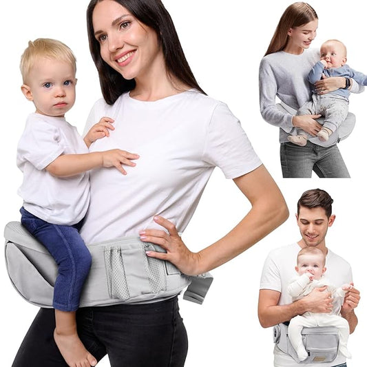 Baby Hip Seat Carrier, Adjustable Waistband with 3D Abdominal Support & Various Pockets Ergonomic Carrier for Newborns to Toddlers up to 33 lbs Medium Beige