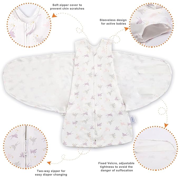 Swaddle-Blanket Baby Girl & Boy Swaddles Newborn Infant Transition 100% Cotton Wrap Blankets, 3-Way Adjustable Wearable Blanket, TOG 1.0 (Little Fairy 0-3 momth)
