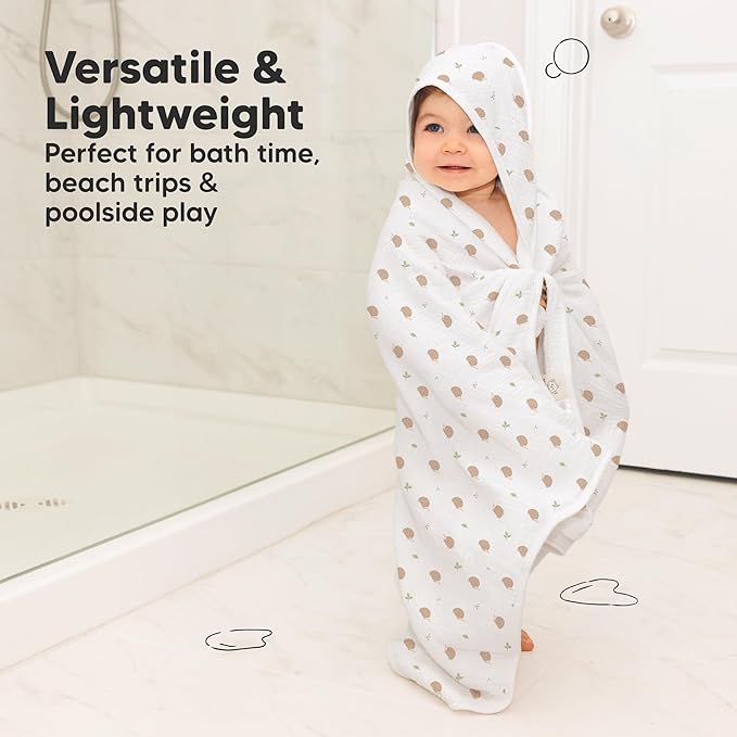 KeaBabies Muslin Baby Bath Towels with Hood for Girls, Boys, Large Organic Cotton Hooded Baby Towels for Newborns, Toddlers, Infant, Kids, Soft Absorbent Newborn Bath Essentials Gift Set (Bruce)