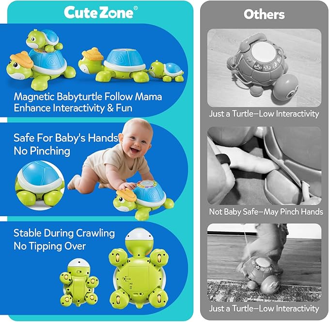 Baby Toys 6-12 Months,Miusical Turtle Toy Set with Mama and Baby Tummy Time Toys,Crawling Moving Infant Toys with Light & Sound,Christmas Birthday Gifts for Boy Girl 7 8 9 10 11 Month 0-1 Year Old
