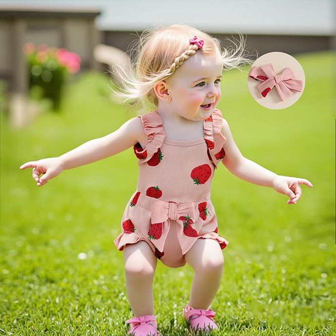 Kaipiclos Cherry Baby Outfit Newborn Infant Girl Clothes Rib Knit Romper & Shorts Waffled Baby Clothes for Girls 0 3 6 12 18M