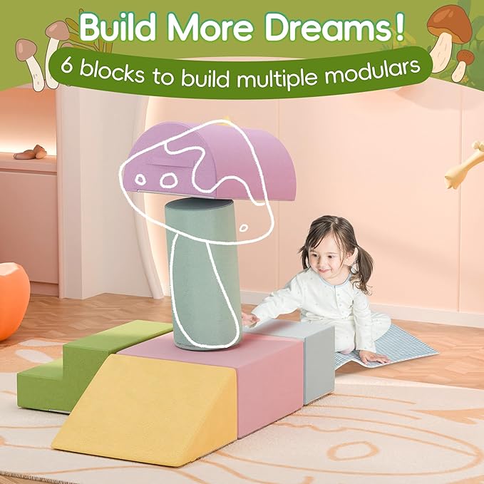 Large Baby Climbing Blocks – 6 Pcs Climbing Toys for Toddlers - Ultra High Density Soft Foam Play Gym Equipment Easy Wash for Indoor Nursery, Classic (Pink, 6-Piece)