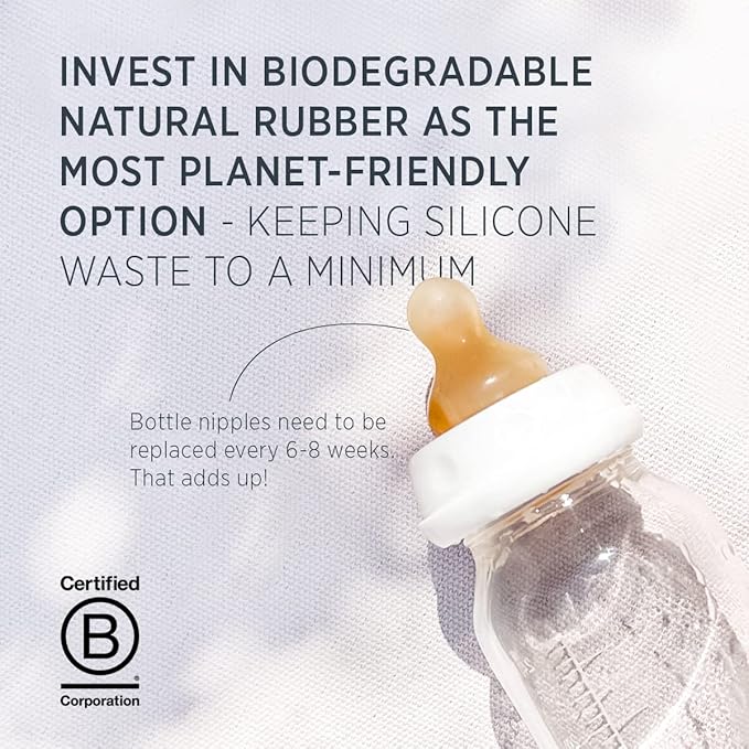 HEVEA Standard Neck Glass Baby Bottles - Natural Rubber Medium Flow Nipples - Anti Colic Baby Bottles for Breastfeeding Babies - 3+ Months - BPA-Free, Single-Pack (8 Oz)