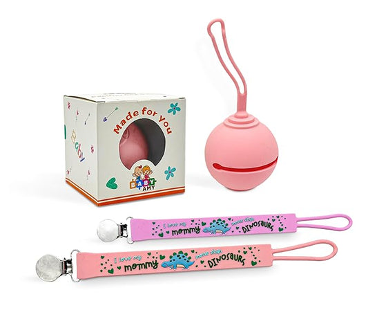 Pacifier Clip and Case for Baby Girls – Pink & Purple Set | 2 Holder Clips + Pacifier Cover | BPA-Free | 0–6 Months