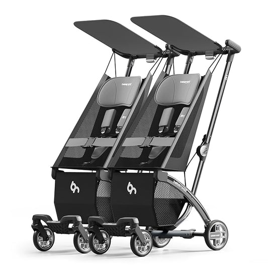 Beberoad Love R1 Auto-Folding Ultra Lightweight Double Stroller Twin Strollers, Side by Side Stroller for Babies and Toddlers Aged 6-36 Months, Only 23.5 lbs, Can Turn into Two Single Strollers, Gray