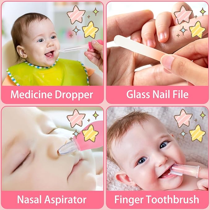 Baby Grooming Kit, Infant Safety Care Set with Hair Brush Comb Nail Clipper Nasal Aspirator,Baby Essentials Kit for Newborn Girls Boys (Pink 20 in 1)
