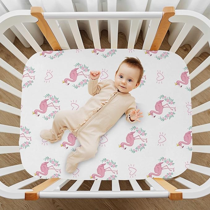 Flamingo Crib Sheets for Neutral Bassinet Play Sheets,Sheets Toddler Bed Sheets for Baby Boys Girs 39 * 27 * 5in