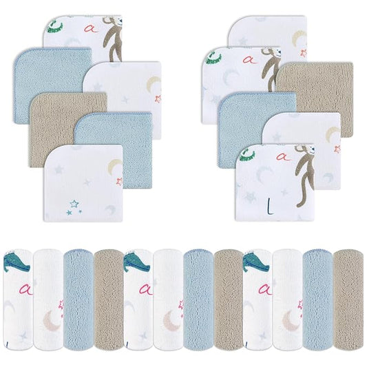 Viviland Baby Washcloths, Super Soft Baby Bath Towels for Newborn 24 Pack, Absorbent Face & Body Wash Cloth for Baby Boy, Animal Pattern, 9 x 9 inch