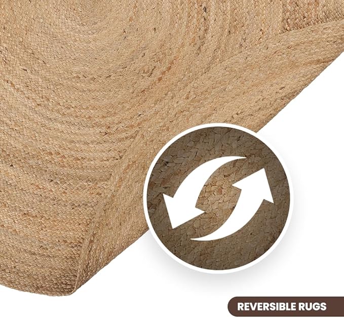 REDEARTH · Round Area Rug - 5 Feet Braided Natural Jute Rug- Artisan Made Reversible Boho Jute Rugs for Bedroom - Kitchen - Living Room - Farmhouse - Home Decor - Handmade Rustic Vintage Décor