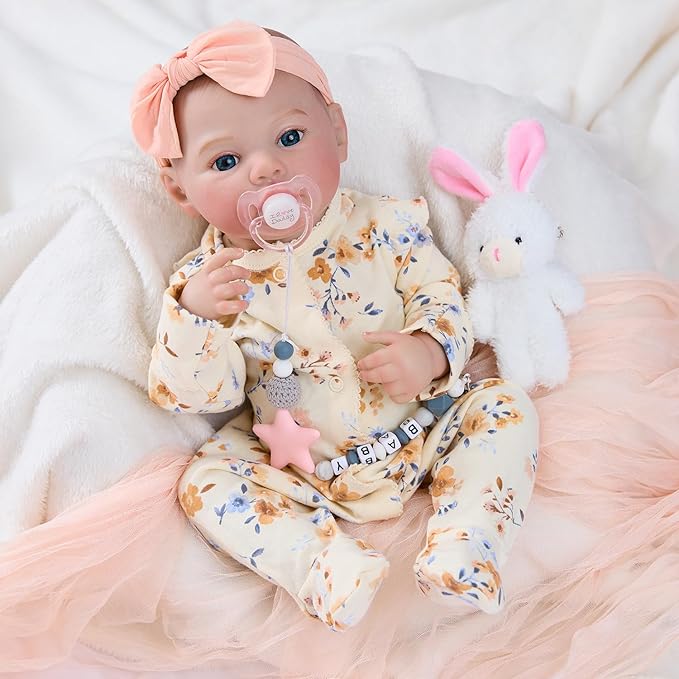 17" Realistic and Cute Reborn Baby Girl Zoey Opened Her Eyes, Handmade Lifelike Reborn Doll, Advanced Painted Vinyl Gift Set for Kids Age 3+