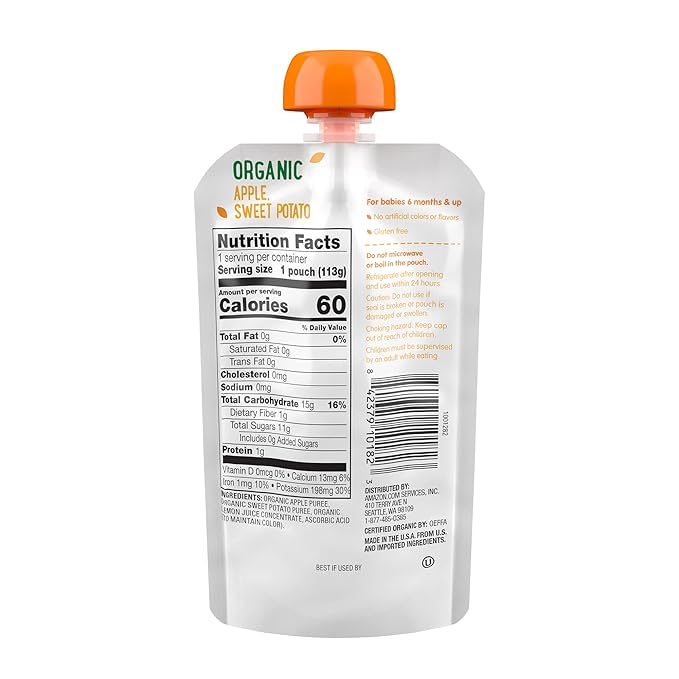 Amazon Brand - Mama Bear gluten free Organic Baby Food, Stage 2, Apple, Sweet Potato, 4 ounce (Pack of 12)