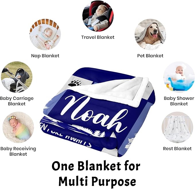 Personalized Baby Blankets with Name, Customized Name Blankets for Kids, Woodland Blanket Personalized, Custom Blanket for Boys, Girl, Baby Boy Newborn Soft
