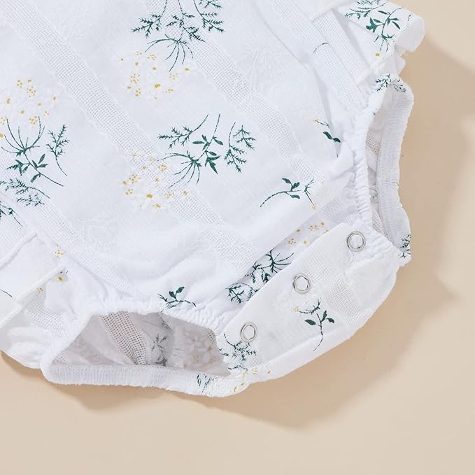 Baby Girls Floral Cotton Leotard Romper Newborn Daisy Playsuits Ruffled Sleeve Onesie Infant Jumpsuit Clothes Headband