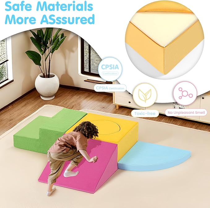 Toddler Climbing Toys Indoor, 5-Piece Colourful Foam Climbing Blocks for Toddlers 1-3 Years Old, Soft Play Climbing for Toddlers, Modular Crawling & Sliding Play Set for Home & Kindergartens