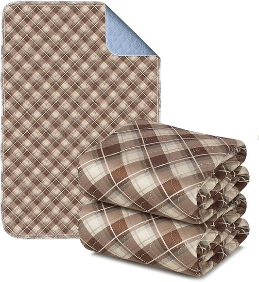 Non-Slip Bed Pads for Incontinence Washable (36" x 72"|2 Pack), Brown Grid, Waterproof Bed Pads, Bed Wetting Pads for Bed, Sofa, Floor, Resuable Underpads for Adults, Seniors, Pet