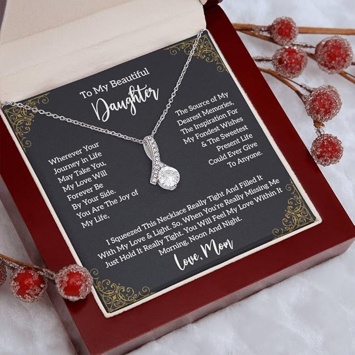 To My Daughter Gift Necklace From Dad or Mom - Badass Daughter Jewelry With Heartfelt Message & Elegant Box