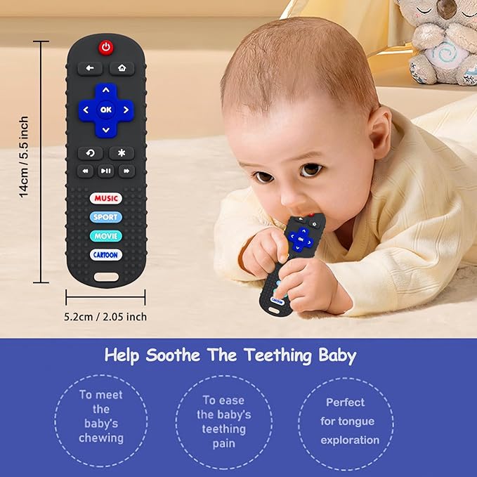 Baby Teething Toys, Food Grade Silicone Remote Control Teether for Babies 3 6 12 18 Months, TV Remote Shape with Silicone Pacifier Clip Infant Chew Toys for Boys and Girls, Freezer BPA Free