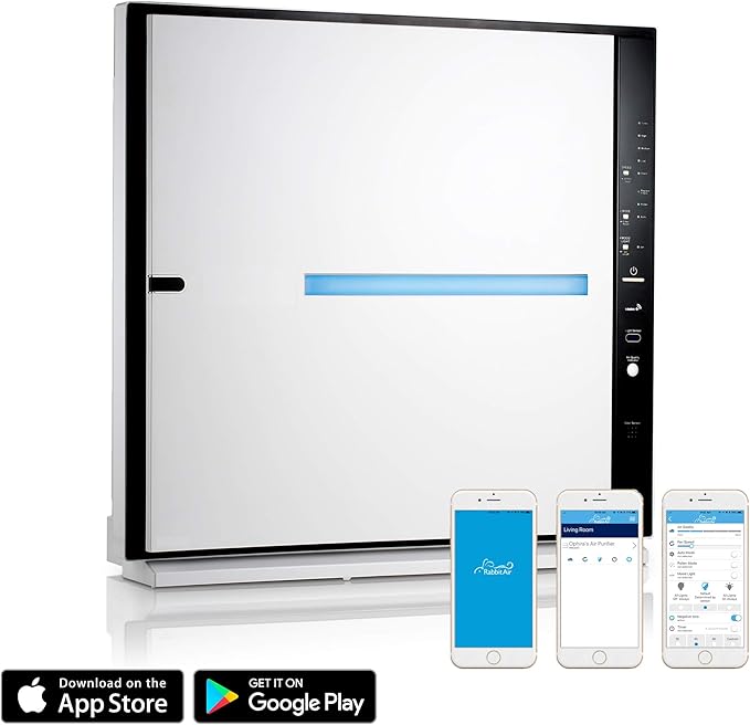 Rabbit Air, MinusA2 Air Purifiers for Home, Ultra Quiet HEPA Air Purifier - Wall Mountable Air Purifiers for Home Large Room, Allergies, Dust, Mold, & Smoke - (SPA-780N, White, Toxin Absorber, WIFI)