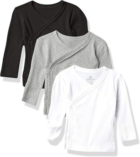 HonestBaby 3-pack Long Sleeve Side-snap Kimono Tops 100% Organic Cotton for Newborn Baby for Infant Boys, Girls, Unisex