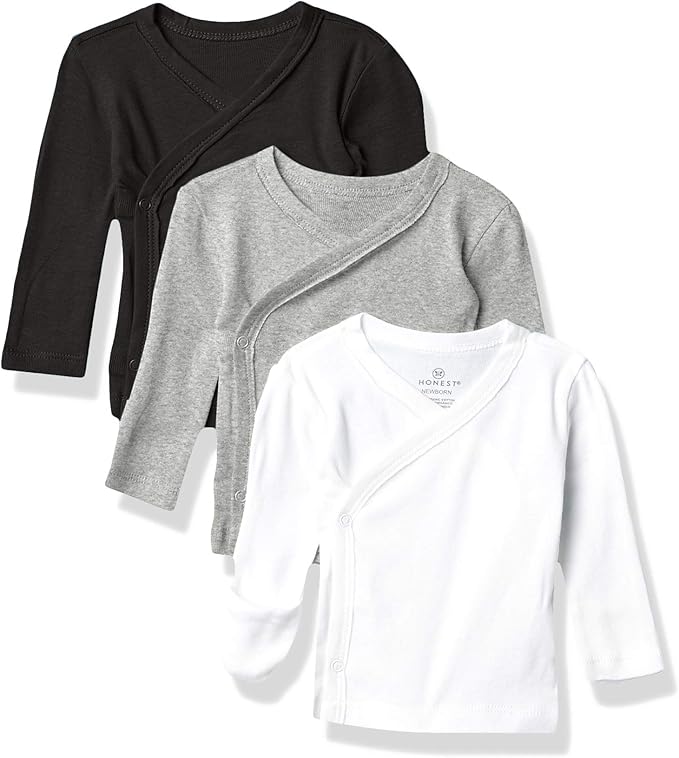 HonestBaby 3-pack Long Sleeve Side-snap Kimono Tops 100% Organic Cotton for Newborn Baby for Infant Boys, Girls, Unisex