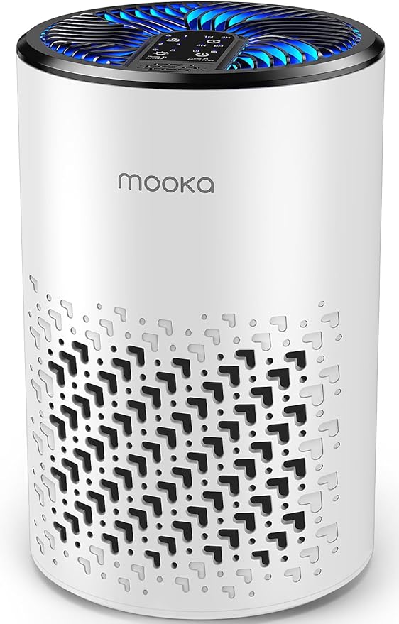 Air Purifiers for Bedroom Home, MOOKA HEPA Air Purifier for Home Pets with Fragrance Sponge for Smoke Dust Pollen Dander Odor, Small Air Cleaner with Sleep Mode Night Light Timer, KJ067L, White