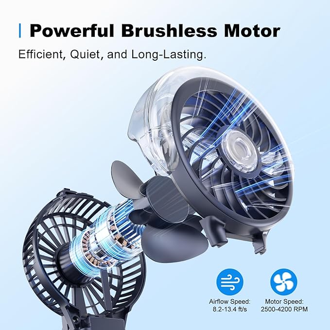 KIBEE Portable Misting Fan - 4000mAh Rechargeable, 50ml Water Tank, Foldable 180° Handheld, 3-Speed Personal Fan, Portable Charger for Travel, Outdoors, Makeup & More(Blue)