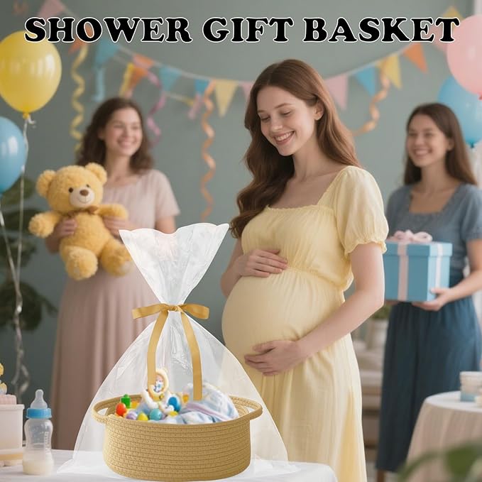 Gift Basket with Gift Bag and Ribbons,Small Rope Woven Shelf Storage,Baskets for Gifts Empty,Birthday,Shower,Decorative Organizer Box for Cat Dog Pet with Handles(Jute)