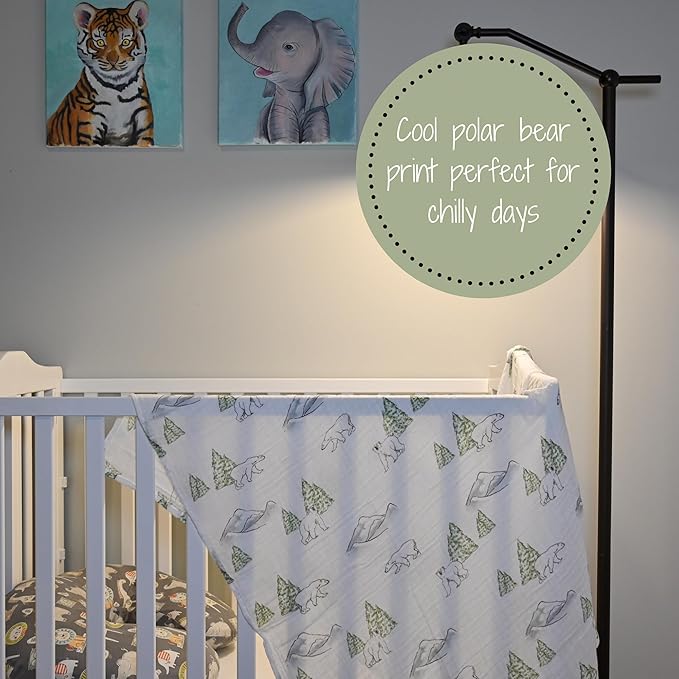 LollyBanks Muslin Swaddle Blankets, 100% Cotton Soft Baby Swaddle Blanket for Boys and Girls, Large 47 x 47 Inches Breathable Baby Receiving Blankets, Baby Essentials, Registry (Polar Bear Theme)