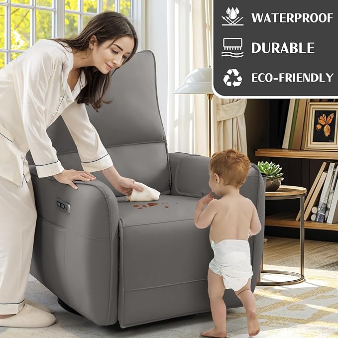 Power Recliner Gliders for Nursery, Electric Swivel Rocker Recliner Chair, Comfy Upholstered Living Room Reclining Rocking Chairs with Lumbar Support