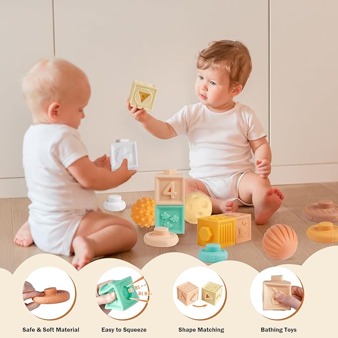 Baby Toys 6-12 Months Montessori Toys for Babies 6-12-18 Months,Wooden Stacking Building Blocks,Infant Teething Toys Sensory Balls,Xylophone Musical Toy,Birthday Gift for Toddlers 1+ Year Old (6 in 1)