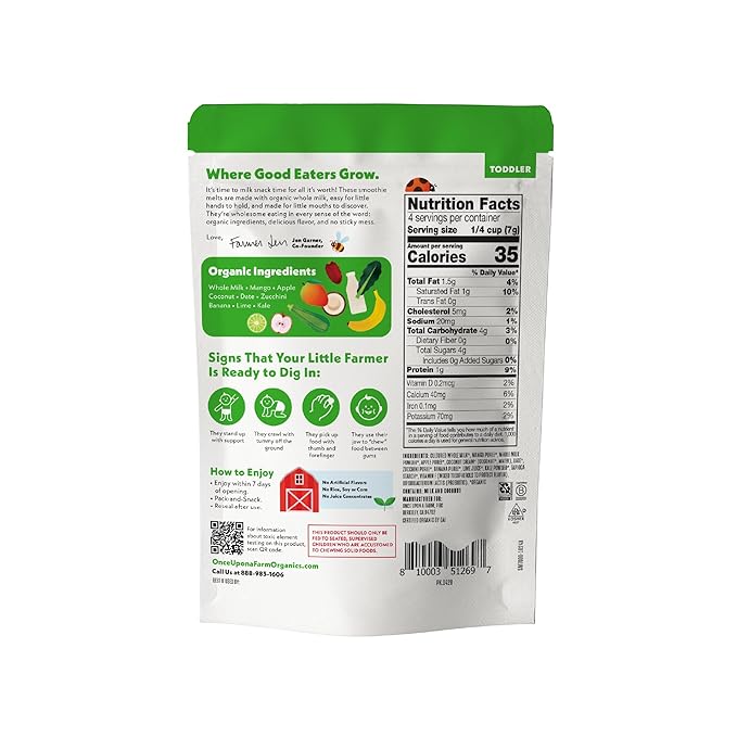 Once Upon A Farm Organic Smoothie Melts, Tropical Greens, No Added Sugar, Kosher, USDA Certified Organic, Non-GMO, 1 Ounce (Pack of 8)