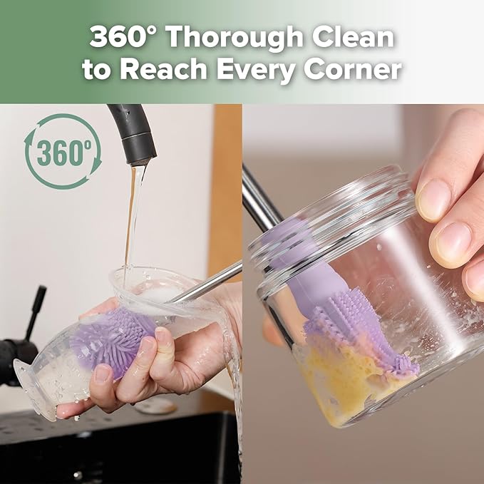 haakaa Cleaning Brush Silicone Bottle Brush Double-Ended Soft Silicone Bristles for Breast Pumps, Breast Milk Collectors, Baby Bottles, Teats, Breastmilk Storage Bags, Detachable - Lavender -1pk