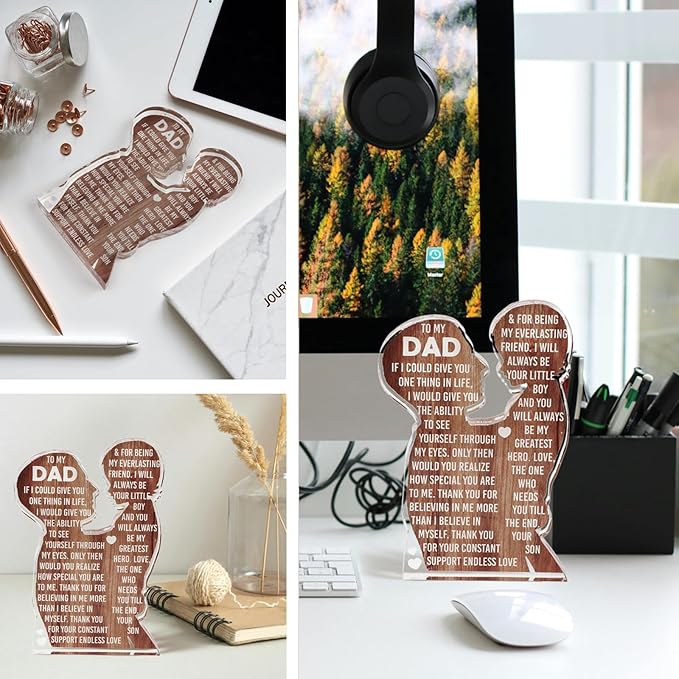 MAMAGIFTREE Fathers Day Presents from Son – Heartfelt Acrylic Plaque for Dad, Unique Father Son Desk Decor Sign – Birthday, Christmas or New Dad Present from Boy