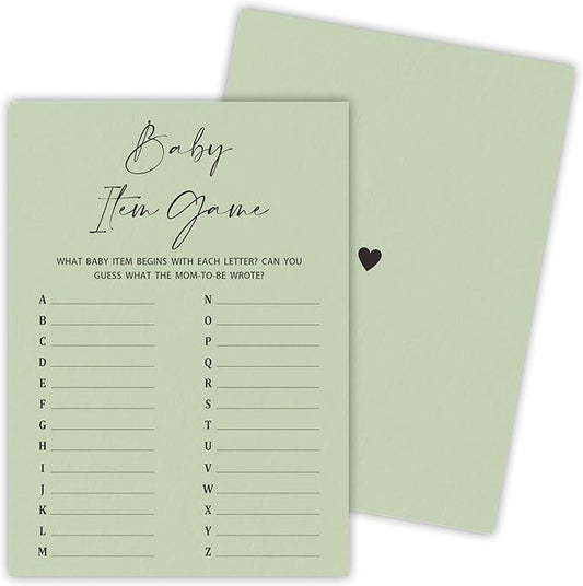 30 Pcs Minimalist Green Baby Shower Game Cards, Baby Shower Games, Gender Reveal Party Supplies - A03