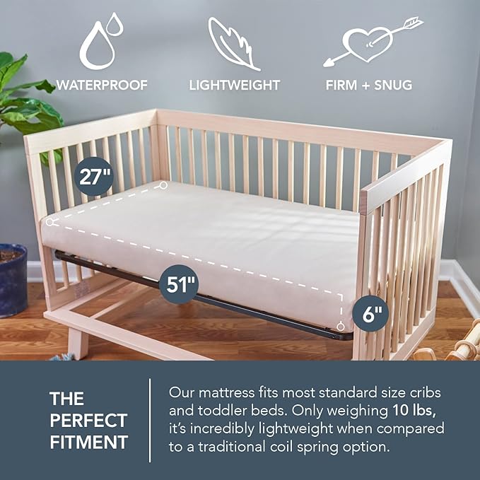 Naturepedic Organic Baby Crib Mattress - 2-Stage Lightweight Infant & Toddler Mattress - Waterproof Bed Mattress for Crib - Non-Toxic for Baby and Toddler Bed - 52" x 28”