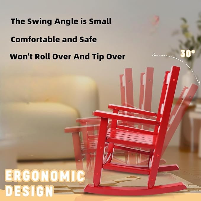 Toddler Rocking Chair Kids Wooden Indoor for Comfy Recliner Rocker for Baby Children Ages 3-6 Outdoor Lounge Chair Girls Playroom Christmas Gift Red