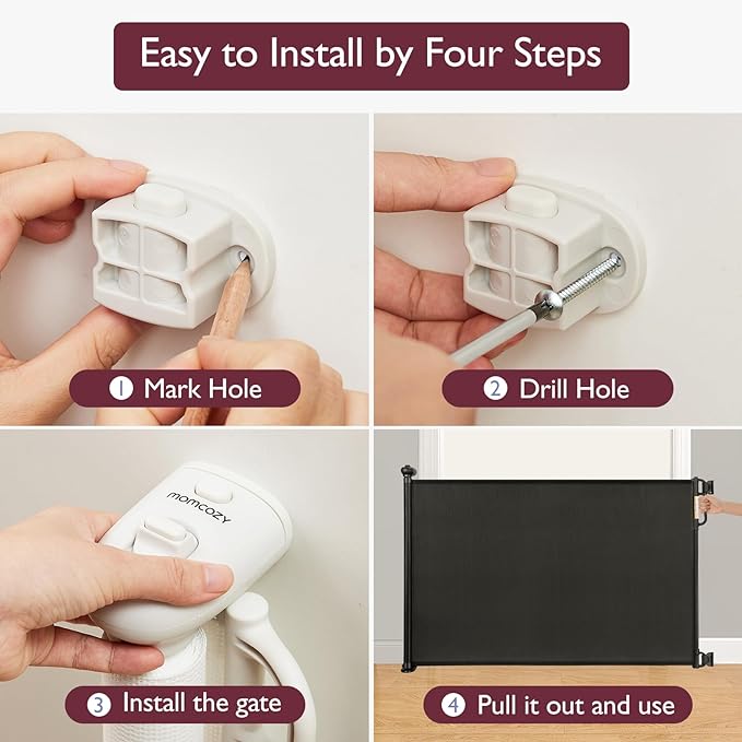 Retractable Baby Gate, Momcozy Extra Wide Mesh Baby Gates for Stairs, 41" Tall, Extends to 71" Wide, Black, Pet Dog Gate for Doorways, Stairs, Hallways, Indoor/Outdoor