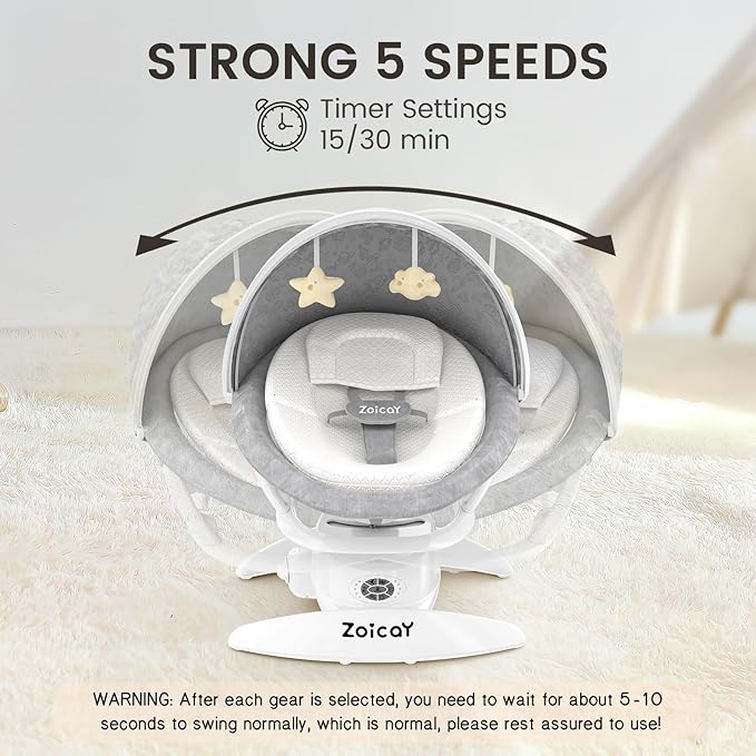 3-in-1 Baby Swing for Infants with Motion Detection, Electric Baby Swing with 3 Swing Modes, 12 Lullabies & 5-Speeds & Removable Swing Seat, BT Enabled & 360°Rotating Seat and Manual Remote, White
