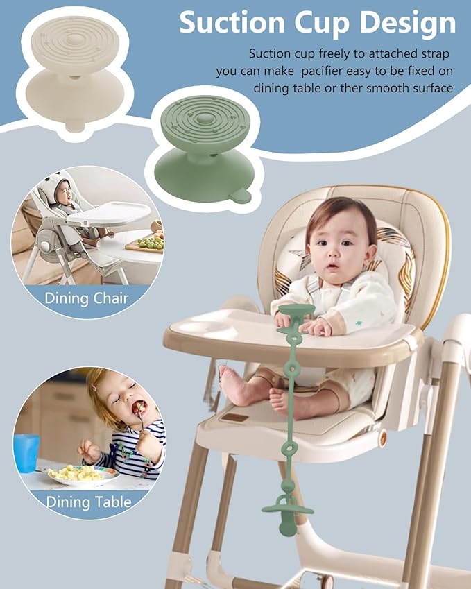 6 Pack Silicone Baby Toy Straps with 2 pcs Suction Cup Bases, Silicone Pacifier Clips Pacifier Holder, Tether Pacifier Clip,Adjustable Toy Holder for Stroller Accessories, Car Seat, Highchair,Crib (A)