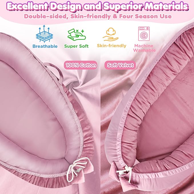 Baby Lounger - Baby Lounger for Newborn 0-24 Months, Breathable & Soft Cotton and Velvet Cover Baby Nest, Portable Cozy Infant Lounger for Home and Travel, Ideal Baby Essentials & Shower Gifts