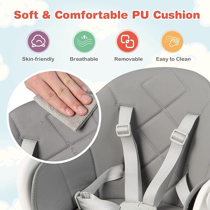 HONEY JOY Baby High Chair, 6 In 1 Convertible Wooden Highchair for Babies and Toddlers/Toddler Chair/Bar Stool, Removable Double Tray & Reversible Footrest, Safety Harness for Infant Boys Girls (Gray)