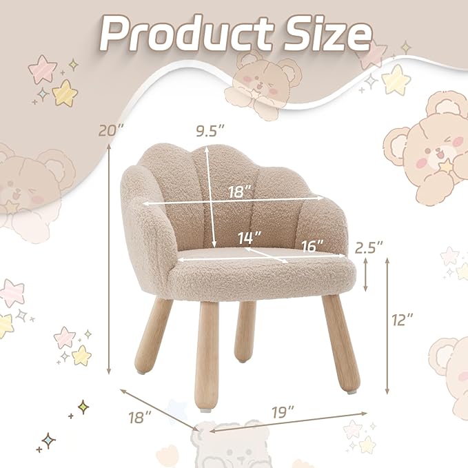 Toddler Chairs, Kids Chairs with Solid Wooden Frame, Toddler Armchair Comfy, Upholstered Kids Chair with Flower Back, Kid Sofa, Toddler Couch for Playroom, Kindergarten & Preschool, Khaki