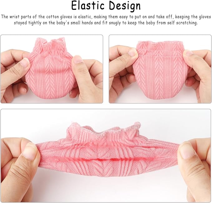 BQUBO 12 Pairs Baby Mittens Newborn Infant Toddler Mittens No Scratch Cotton Elastic Wrist Gloves for Boys Girls 0-6 Months