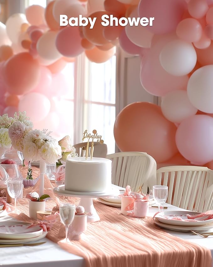 Pureegg 6-Pack Cheese Cloths Table Runner, 120'' Boho Table Cloth Decorations for Party, Baby Shower, Wedding and Farmhouse, Fabric Room Decor, Dusty Pink