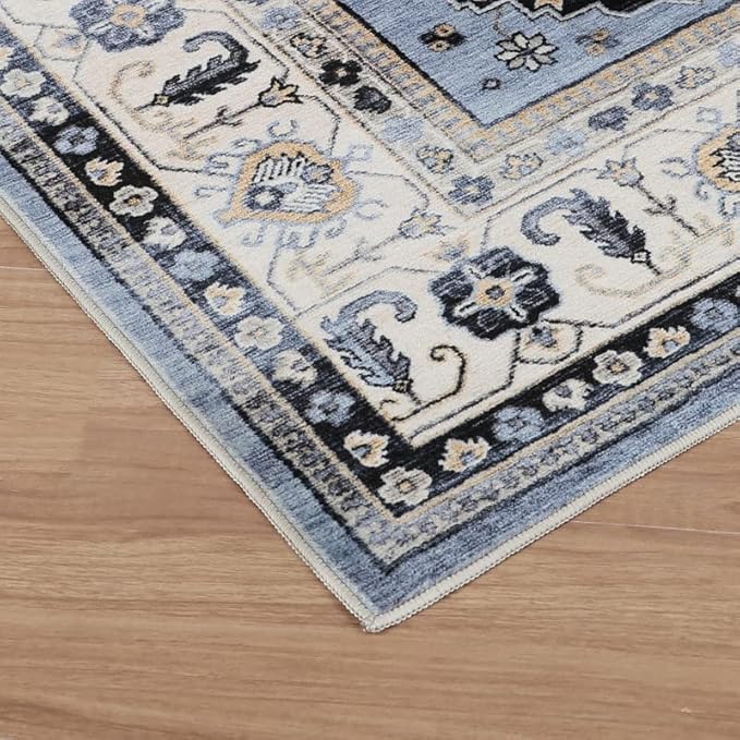 Dripex Vintage Washable Area Rug - 2x4 Indoor Door Mat Oriental Medallion Accent Throw Rug Distressed Foldable Non-Slip Low-Pile Bathroom Kitchen Rug for Entryway Laundry Room Living Room Bedroom
