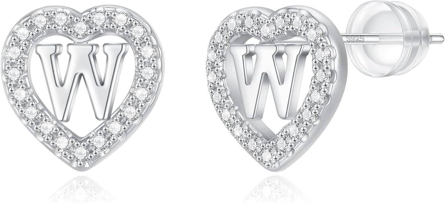 Initial Heart Earrings for Girls, Sterling Silver Post Silver/Rose Gold Heart Initial Stud Earrings for Little Girls Kids Baby Earrings Non Tarnish Hypoallergenic Earrings for Teen Girls Gifts Jewelry